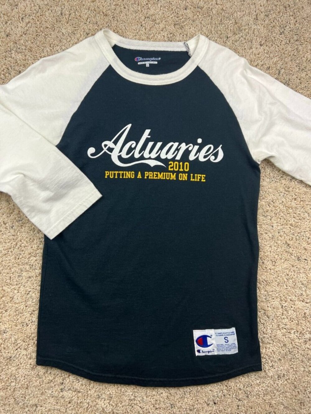 Champion ACTUARIES ACTUARY INSURANCE T-Shirt Long Sleeve Crew Neck Black White